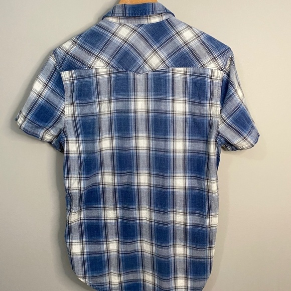 Lucky Brand Women's California Fit‎ Pearl Snap Blue Plaid Short Sleeve Shirt Sml - Picture 5 of 11